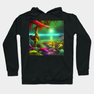 Landscape Painting with Tropical Colorful Plants and Lake, Scenery Nature Hoodie